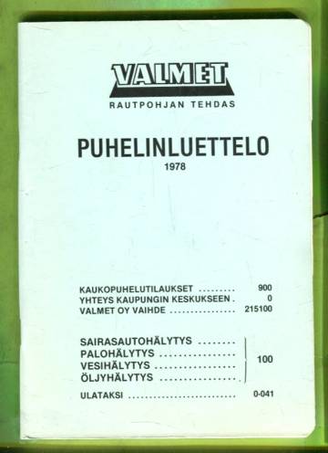 Valmet, Rautpohjan tehdas, Puhelinluettelo 1978